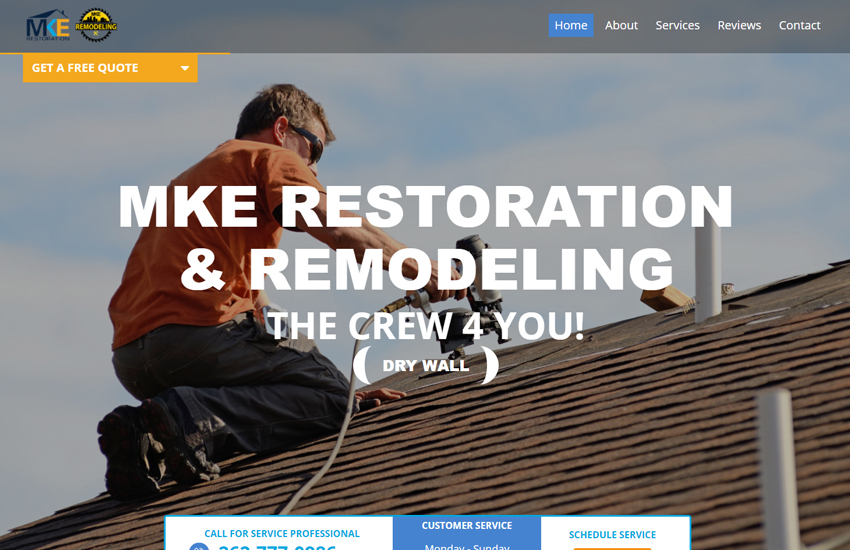 MKE restroration website designed using Handyman template by Roomy themes
