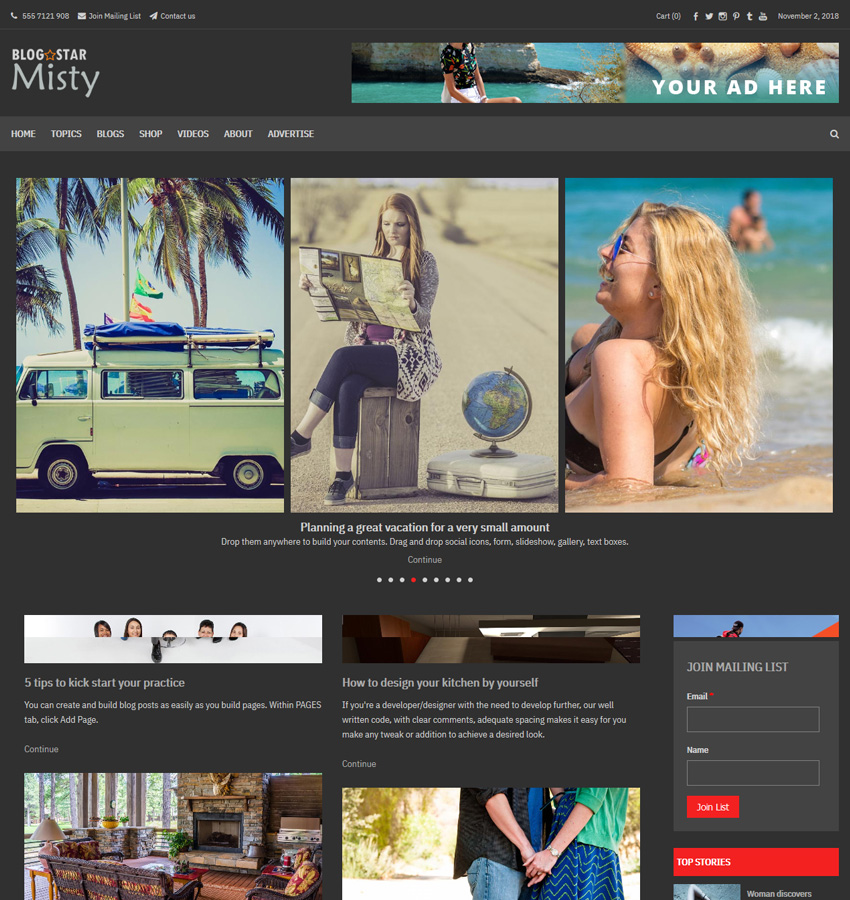 Misty theme for blogging websites